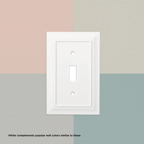 Classic Architecture 3 Gang Light Switch Cover 1 Pack In Pure White Decorative Wall Plate against color backdrop