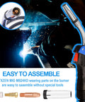 Welder using MB24KD MIG Welder Accessory Kit with 20 PCS Tips and Nozzles including components shown below.