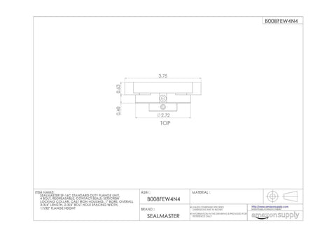 Cast Iron Standard Duty Flange Unit Pillow Block Bearing With No Sweat Regrease Setup Single Lip Contact Seals And Snug Grip Setscrew Locking For 1 Inch Shaft 4 Bolt Industrial Mount Solid Base top view diagram with dimensions.