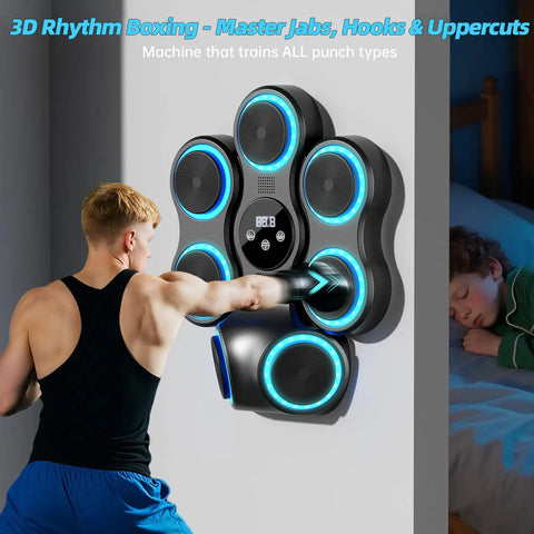 Interactive Music Boxing Trainer For Adults And Kids, wall-mounted target in use, LED guided combo mode, large size