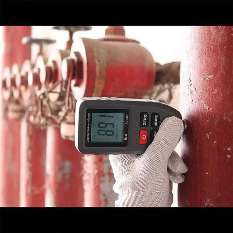 Dual Tech Coating Thickness Gauge For Auto Paint With Auto Detection Of Steel And Aluminum Ferrous And Non Ferrous Substrates on red metal pipe