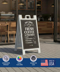 24x36 Coroplast A Frame Sign Panel With Straight Fire Custom Prints Hella Tough Weather Resistant Construction Made In USA displayed outside a café.