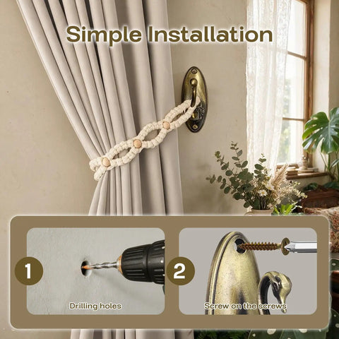 Simple installation of Totally Rad Vintage Swan Wall Hooks 4 Pack Bronze Coat Hooks for hanging curtains.