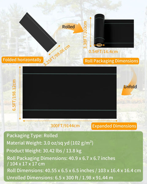 Heavy Duty Weed Barrier Landscape Fabric 6.5 Ft By 300 Ft Premium 3 Oz Geotextile Garden Fabric for Outdoor Weed Blocking