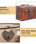 Two Piece Antique Bronze Hasp Latch Set With 27x30mm Hasp Latch And 24x21mm Mini Box Hinges Plus 22x38mm Love Locks With Keys on wooden box