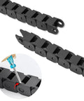 Two Piece Open Type Drag Chain Cable Carrier Kit 39.4 Inch R18 with screwdriver inserting into link, Nylon PA66