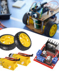 Dual TT Motors With 1 to 48 Gearbox For 200 RPM 3V to 6V DC Hobby Gear Motors, Includes Wheel Kit And L298N Motor Driver Board For Arduino DIY Smart Car Robot Builds