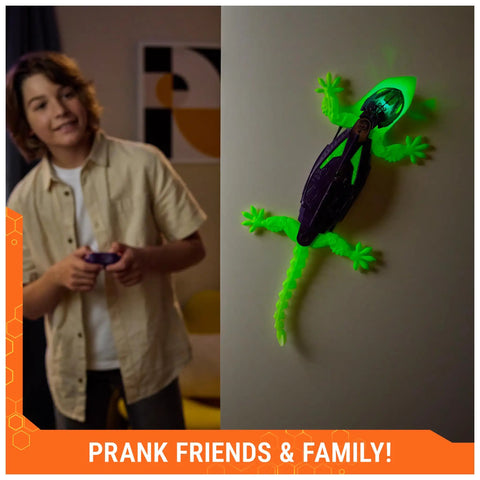 Rad Glow In The Dark Gecko Wall Climber Robot Toy With Rechargeable Remote Control in action on a wall