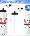 6 Pack Lacrosse Water Bottles With Extra Long Straws And Caps 1 Liter BPA Free Reusable Hydration Bottles size details