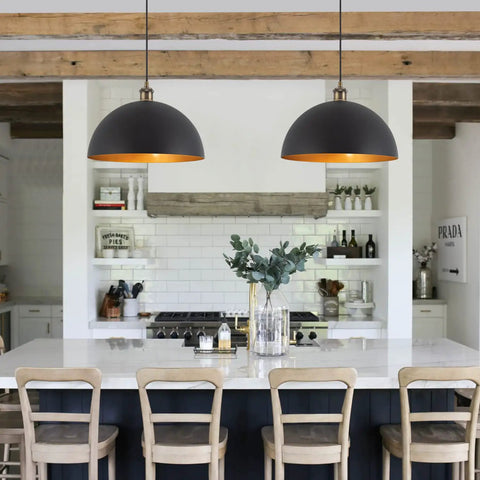 Industrial Black Pendant Light With Gold Finish Large 13.78 Inch Dome Fixture Retro Pendant Lighting For Kitchen Island Dining Room Bedroom Hallway Living Room Farmhouse Style And Modern Vibe