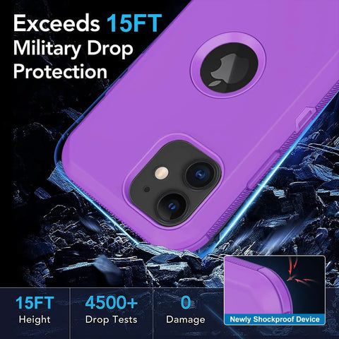 iPhone 11 Case With Built In Screen Protector Beefed Up Heavy Duty Drop Protection Full Body Rugged Shockproof Dust Proof 3 Layer Tough Protective Cover For iPhone 11 Purple back view
