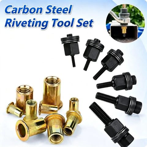 Rivet Nut Tool Kit For Auto And Home Projects, Your Go To Rivet Nut Setter And Threaded Insert Tool, 60 Piece M3 To M8 Assortment In One Box, Quick Install For Thin Sheet Metal, Galvanized Carbon Steel Construction, black tool heads and gold inserts