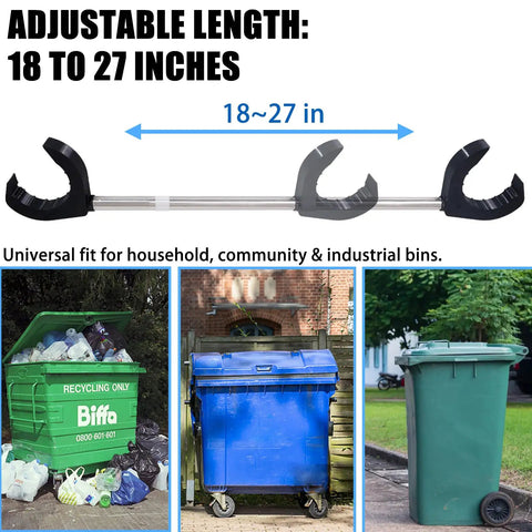 Straight Up Stainless Steel Trash Can Lid Prop Keeps Your Garbage Bin Open For Spotless Hands Free Waste Sorting with adjustable length 18 to 27 inches.