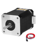 Front view of YEJMKJ Nema 17 stepper motor with silver faceplate, black housing, 60mm frame and 4-wire cable harness.
