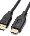 DisplayPort To HDMI Cable 6ft Unidirectional 4K 30Hz Gold Plated showing connectors, black cable