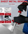 Person using Adjustable 0 To 100 Degrees Sheet Metal Bender Roller with Quick Setup for 7 To 130 mm Bends on metal sheet