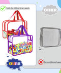 Comparison of Clear PVC Storage Bags Set With Zipper And Labels, Waterproof Travel Organizer Pouches and other bag, showing capacity.