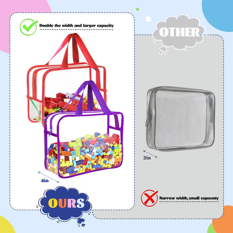 Comparison of Clear PVC Storage Bags Set With Zipper And Labels, Waterproof Travel Organizer Pouches and other bag, showing capacity.
