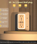 Straight Up Best Wide Spaced Wall Outlet Extender Includes Night Light Six AC Outlets Four USB Charging Ports And Functions As A Surge Protected Power Strip Doing Heavy Duty Plug Ins Daily on a table.