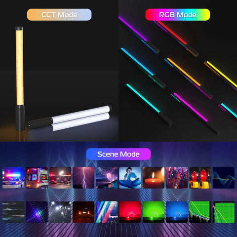 CCT and RGB modes of the Handheld Light Wand With 360 Degree RGB LED Video Light Stick For Photography And Vlogging 3300mAh