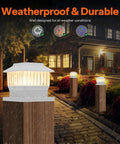 6 Pack Solar Post Cap Lights For 4x4 Vinyl And 4x4 To 6x6 Wood Posts, Waterproof Outdoor Deck Fence Lighting, at night in rain