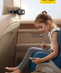Backseat Tablet Mount With Three In One Extension Arm For Car Headrest Adjustable Holder Fits 4.7 To 11 Inch Tablets Like Ipad Pro Galaxy Fire Road Trip Must Have For Kids Easy To Use And Kid Friendly shown in car with child