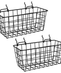Two Pack Pegboard Baskets For 1/8 And 1/4 Inch Pegboards, Heavy Duty Metal Bins And Wall Mount Hooks, front view of metal bins