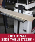 Heavy Duty 15 Inch Thickness Planer 3HP 230V Powerhouse with optional side table supporting a wood board for woodworking.