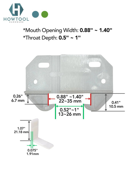 Adjustable White L Angle Drawer Guides with measurements, suitable for repairs in dressers, cabinets, and wood drawers.