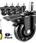 Heavy Duty 2.5 Inch Office Chair Casters With Brake Universal Fit Locking Wheels Includes Screwdriver Set Of 5
