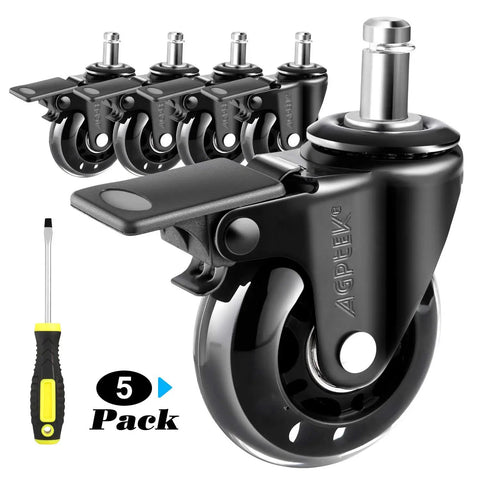 Heavy Duty 2.5 Inch Office Chair Casters With Brake Universal Fit Locking Wheels Includes Screwdriver Set Of 5