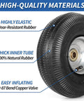 Two Pack 10 Inch Pneumatic Tire And Wheel Set For Hand Trucks And Garden Carts 4.10/3.50-4 close-up of rubber and valve