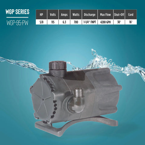115V Dual Discharge Submersible Pond Pump With Beefy 4280 GPH, Oil-Free Direct-Drive Waterfall Pump For Ponds, Black