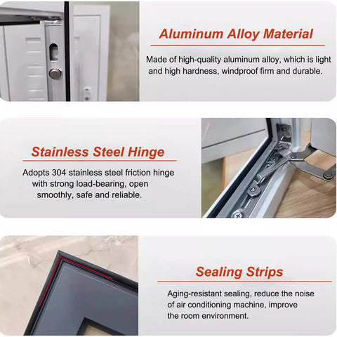 Solid Aluminum Access Door For Crawl Spaces And Attics With Heavy Duty Hinges and Dead Nuts Secure Locking Cover detail showing aluminum alloy, hinge, and sealing strips.