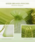 Close-up of One Hundred Green Organza Bags With Sheer Mesh Drawstring Pouches 7.9x11.8 In showcasing drawstring and fabric quality