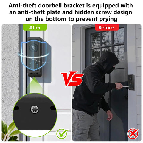 Rock Solid No Drill Adhesive Doorbell Mount For Eufy E340 showing anti-theft design and hidden screw details for security.