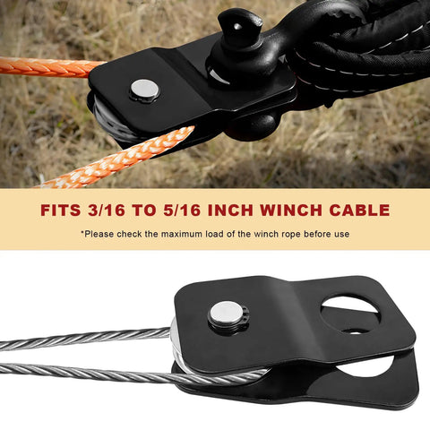 Beefy 8000 Lbs Winch Snatch Block For Off Road Recovery Universal Tow Pulley Block For Trucks ATVs UTVs And SUVs Works With Synthetic Rope And Steel Cable Rugged Recovery Accessory, black carbon steel block with 3/16 to 5/16 inch cable
