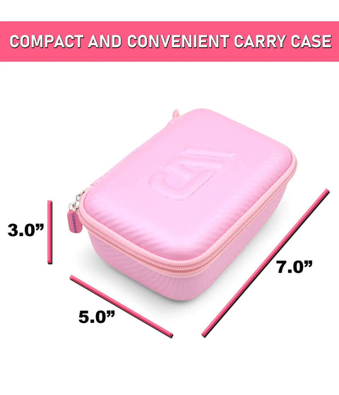 Dope Pink Hard Shell Camera Travel Case Straight Up Built To Shield Your Waterproof Toy Action Cams And Video Recorders While Keeping Loose Mounts Straps And Chargers Packed Tight, shown with dimensions.