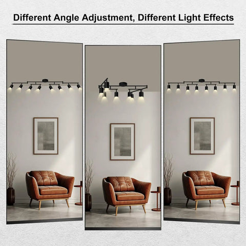 Ceiling installation showcasing the Eight Light Matte Black LED Track Lighting System for Kitchen and Hallway, adjustable rotatable heads.