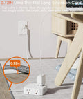 Universal 2 Prong To 3 Prong Outlet Adapter With 5 Foot Cord For Older Home Wiring Safe Conversion Hub, flat cord under carpet.