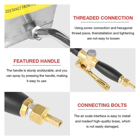 Heavy Duty Portable Pneumatic Cement Mortar Sprayer Featuring Four Hole Nozzle for easy grip with sturdy handle and secure threaded connection.
