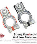 Straight Swap Two Piece Car Battery Terminal Connector Kit For Sedans Vans And Trucks Top Post Clamps, heavy-duty design with red and black clamps.