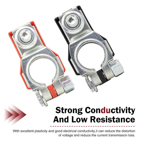 Straight Swap Two Piece Car Battery Terminal Connector Kit For Sedans Vans And Trucks Top Post Clamps, heavy-duty design with red and black clamps.