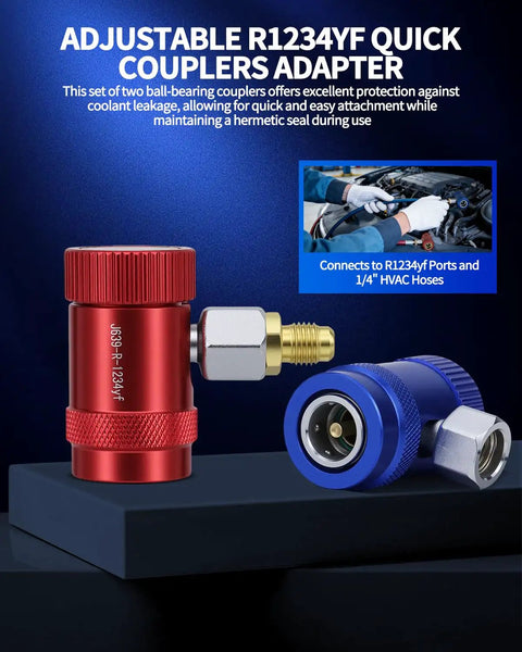 Quick Coupler Kit For Car AC Systems, Must Have Pro Grade Quick Connect Adapters And High Low Hose Fittings, 2 Pack R1234yf Adapters