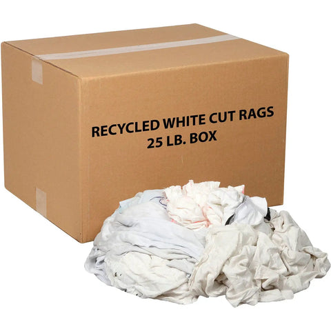 Recycled White Cut Rags In 25 Lb Box For All Purpose Heavy Duty Wipers Polishing Dusting And Cleaning Jobs Made From Assorted Knits