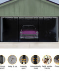 Garage Door Screen For 2 Car Garage 16x7Ft Fiberglass Mesh With Closure Weighted Bottom Magnetic Heavy Duty Screen Door Curtain Kit Roll Up Top Strapping Tapes For Easy Ventilation And Bug Prevention installed on garage