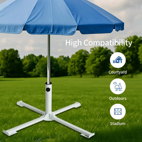 Foldable Portable Beach Umbrella Stand With Weight Bag Sturdy Rust Free Tempered Iron on grass outdoor setting