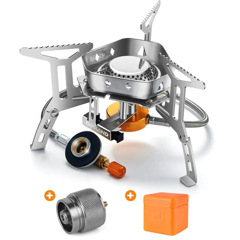 Windproof 3500W Camp Stove Portable Gas Stove With Piezo Ignition Carry Case And Fuel Canister Adapter Collapsible Burner