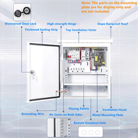 Hella Durable Outdoor Electrical Box With IP65 Waterproof Steel Cabinet And Dead Simple One Piece Ventilation Shell, showing interior features and ventilation.