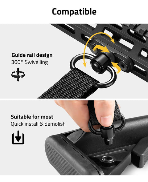 Two Point Sling With Padded Wide Strap And Removable Swivels For Quick Easy Adjustments Up To 63 Inches Black swivel detail